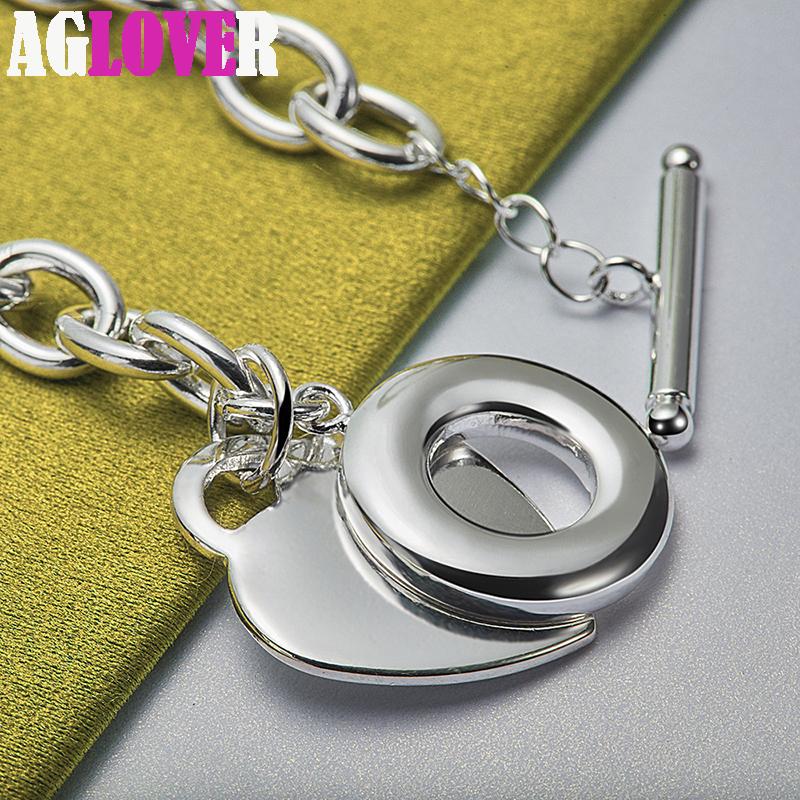 925 Sterling Silver TO Button Love Heart Pendant Bracelet Jewelry