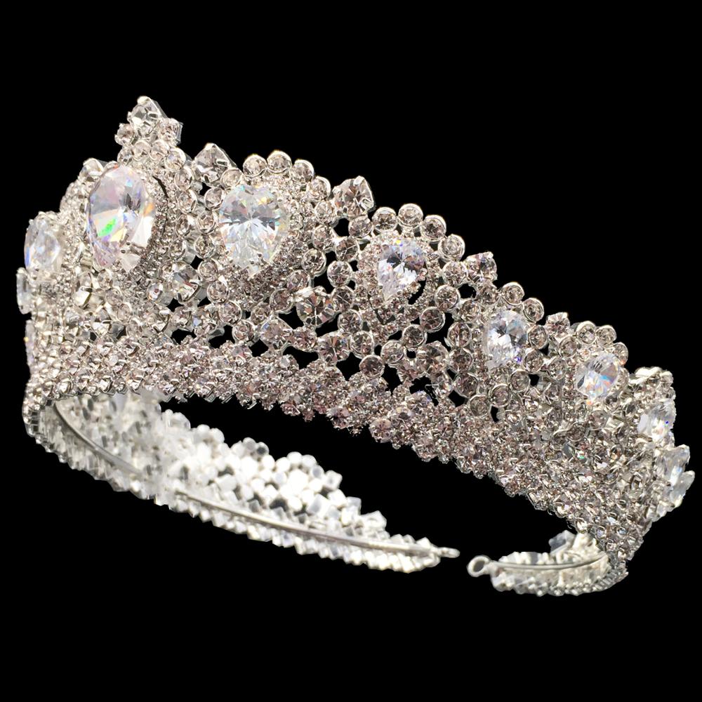 Echsio Cubic Zircon Tiara for Customize-Ball Accessory the Most Sparkly Halo Big Pear Cut Zircon Crown for Women BC3232