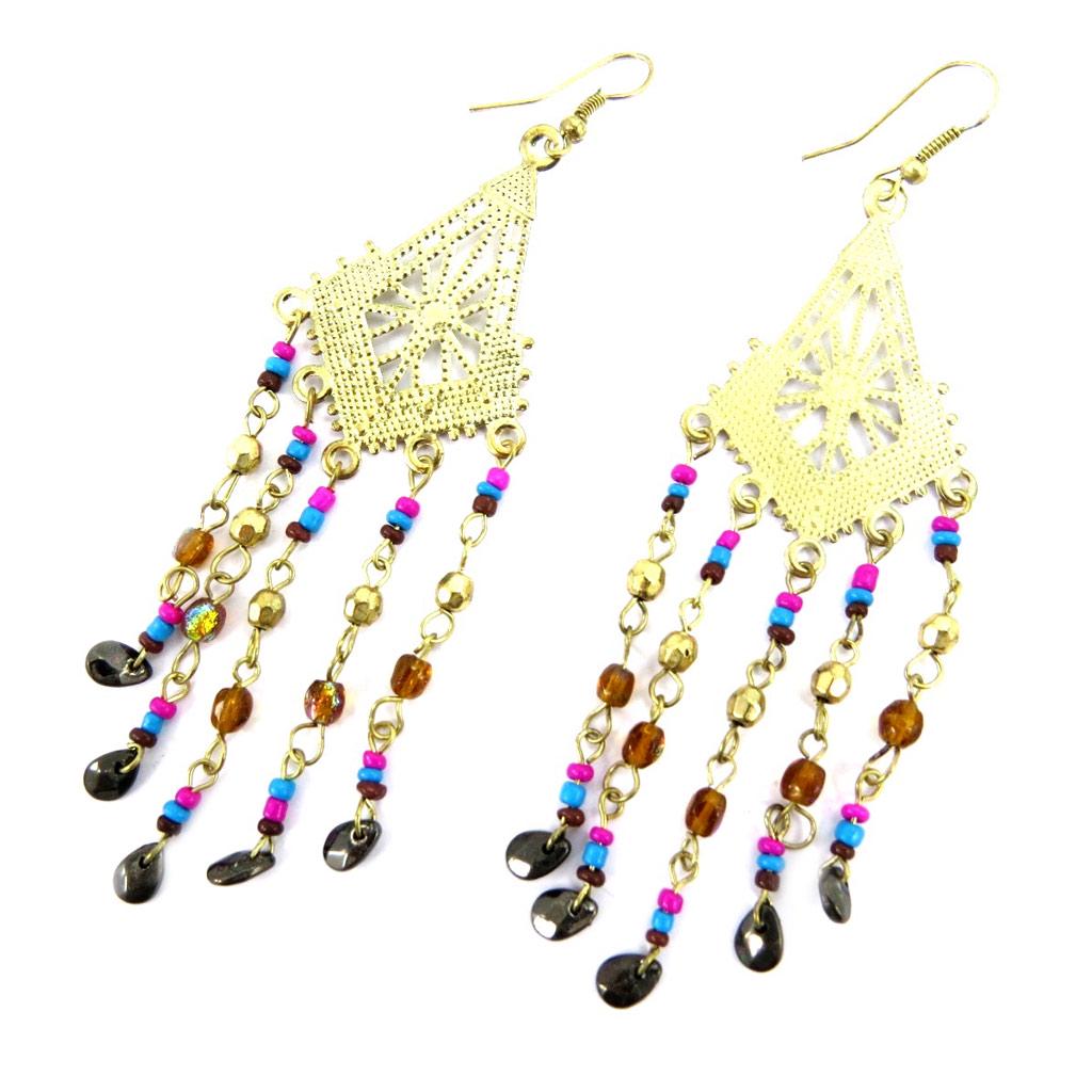 Les Trésors De Lily [L5772] - 'Altaï' Designer Earrings Pink Blue Gold