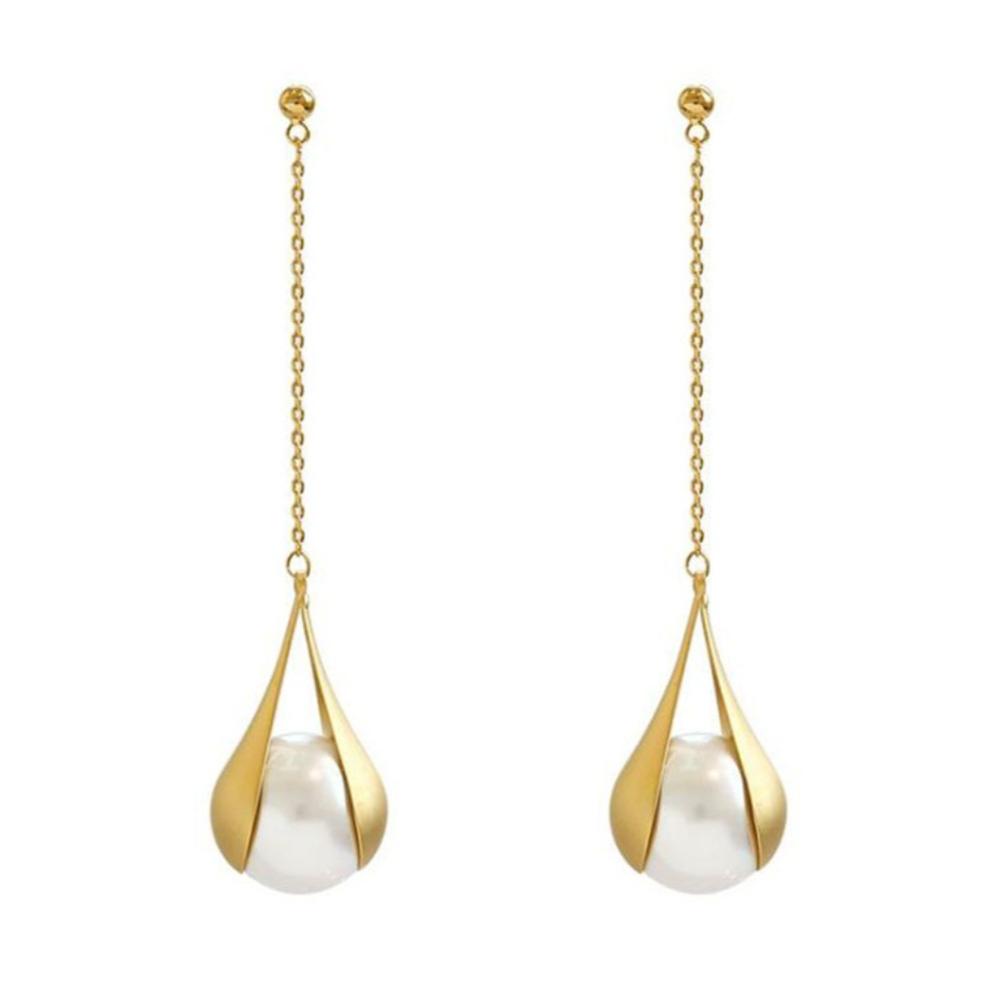 Retro Temperament Teardrop Wrapped Pearl Long Tassels Dangle Earrings for Women Romantic Wedding Party Valentine's Day Jewelry
