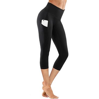 (SU)Enge, elastische, schnell trocknende, einfarbige Caprihose mit Taschen für Damen, nahtlose Yogahose