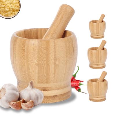 Set Mortaio e Pestello in Bambù Leeseph, Macinino per Aglio, Schiaccia Erbe e Spezie, Frantumatore per Condimenti, Utensile da Cucina per Schiacciare Spezie Pepe