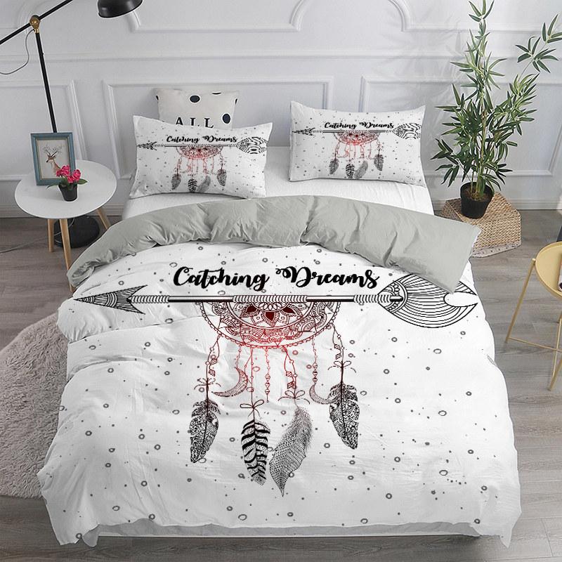 Dreamcatcher White Duvet Cover Microfiber Bohemian Print King Bedding Collection For Girls Adults Soft Comforter Cover With Pillowcase