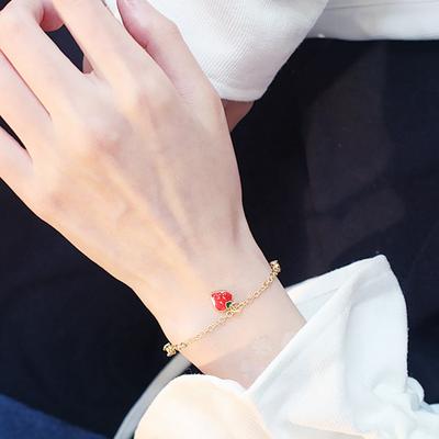 Kawaii Shine Crystal Red Strawberry Charm Bracelet Bangles Lovely Enamel Bracelets for Women Fruits Jewelry Party Gifts