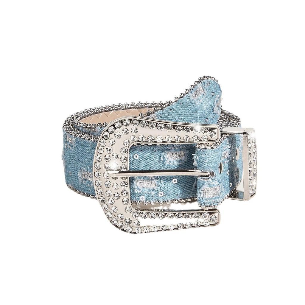 

Black Pu Leather Wide Belt For Women With Water Drilled Alloy Buckle For Vintage Fashion And Casual Wear світло-синій колір