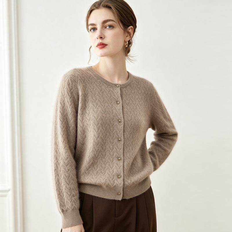 Lekasha 100% Pure Cashmere Women's Cable Knit Cardigan Sweater - Loose Fit for Autumn/Winter.