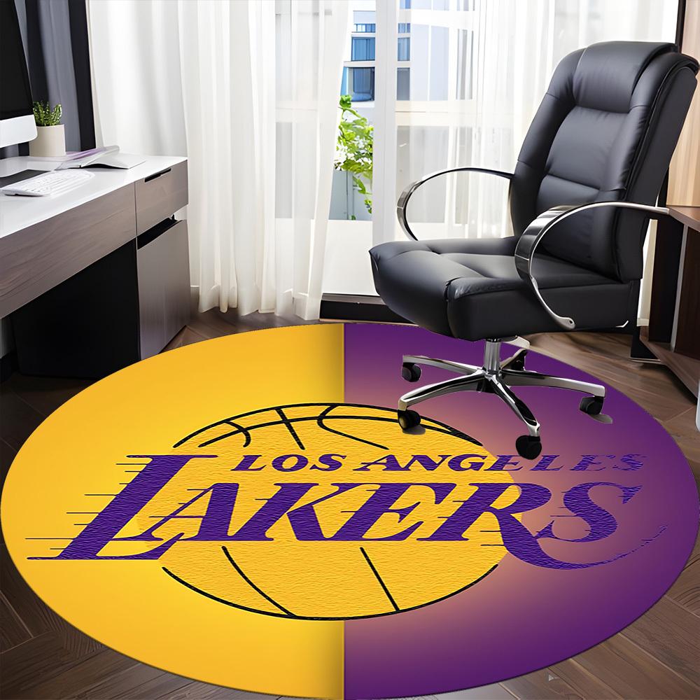 1pc Basketball Lakers Office Round Area Rug, Indoor Mat Suitable For Office, Under Office Chairs Bedroom Living Room Home Decor, Room Deco
