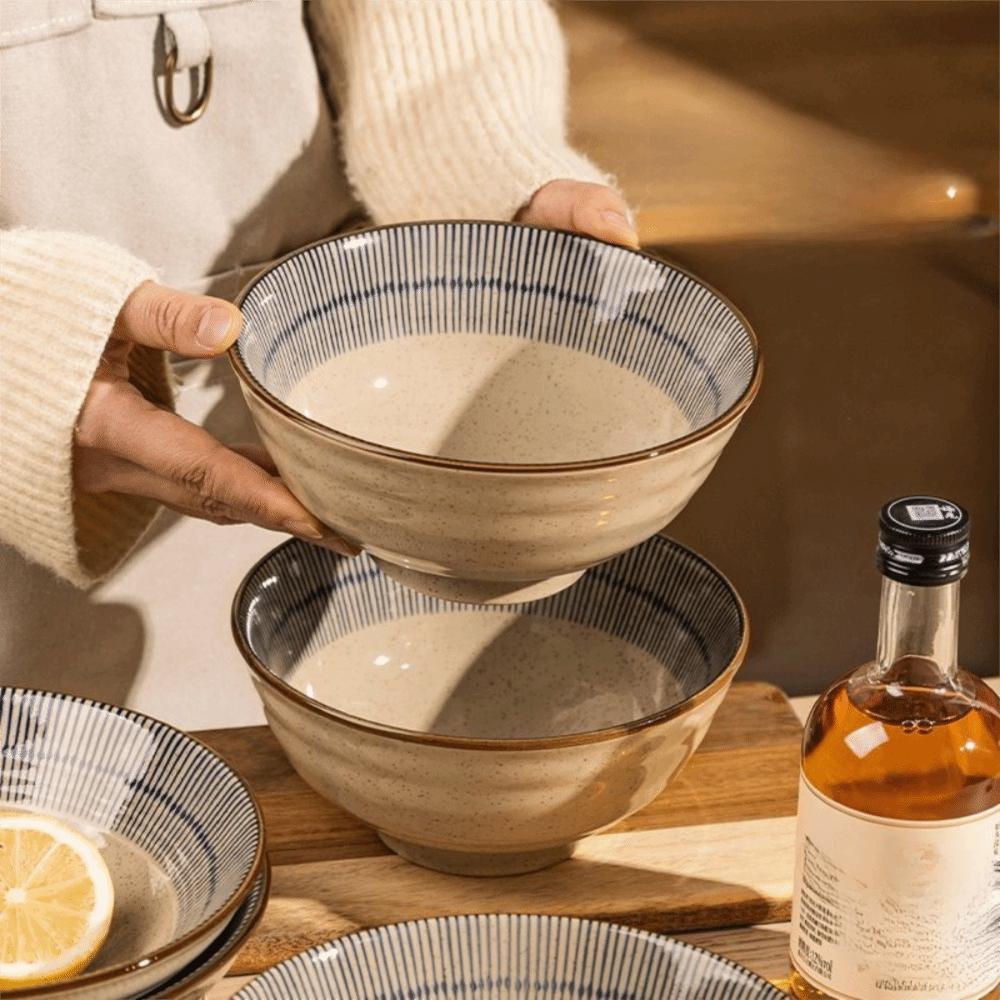Ceramic Japanese Style Noodles Bowls Striped Pattern Salad Bowl Kitchen Tableware Rice Bowl Dinner