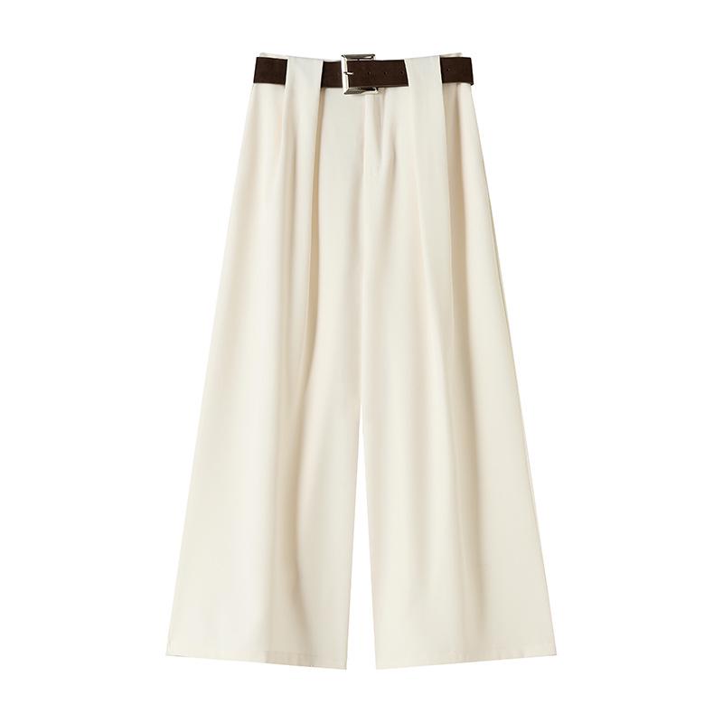 Women's Summer Black High-Waisted Wide-Leg Floor-Length Trousers
