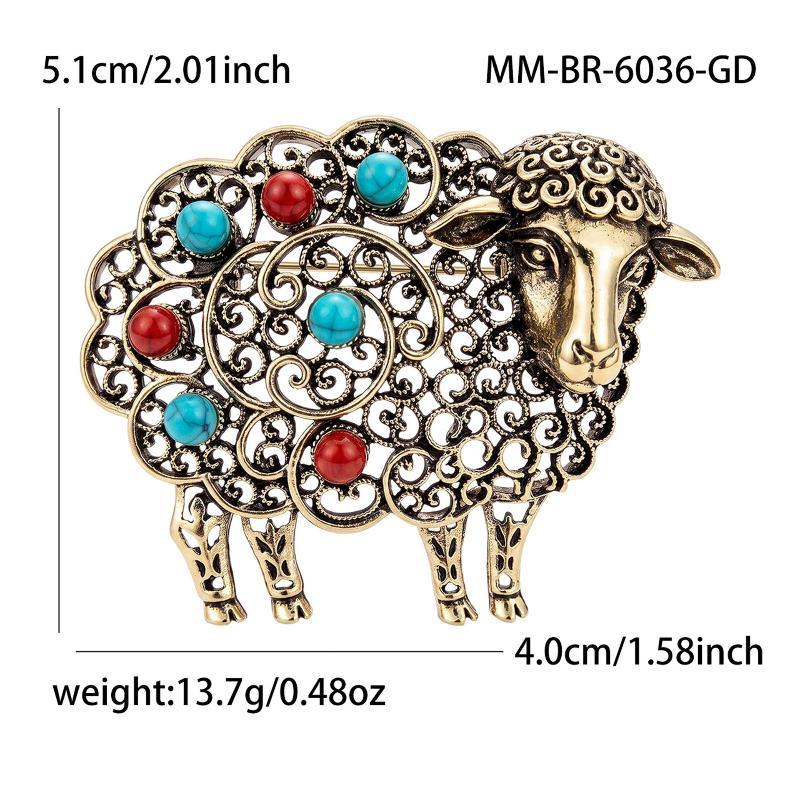 Retro Style Hollow Sheep Brooch Antique Silver Turquoise Stone Lapel Pin Clothing Decor for Women Formal Evening Dress