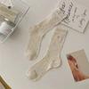 5 Pairs of Female Spring and Summer Thin Embroidery Bow Hollow Tube Stack Socks