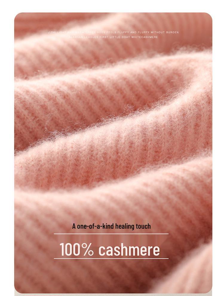 Women's V-neck Pure Cashmere Ribbed Stitch Loose Sweater - Autumn/Winter Thick, Skin-friendly Base Layer