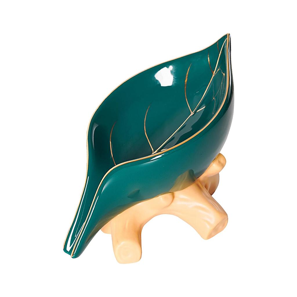 Ceramics Soap Dish with Drain Waterfall Holder for Kitchen Home Green