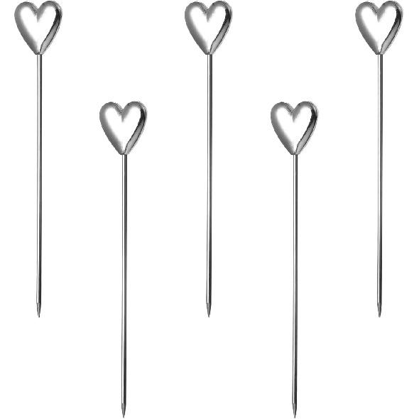 Uxcell Stainless Steel Cocktail Picks, 5Pcs 4.41" Metal Cocktail Toothpicks Martini Picks Reble Heart Shape Cocktail Skewers for Drinks Appetizer