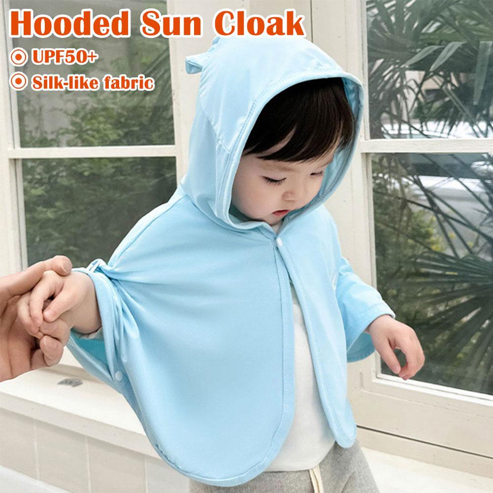 Summer UV Protection Ice Silk Hooded Cape Sun Protection Jacket Clothes for Boys Girls Versatile Lightweight Outdoor Sun Shield
