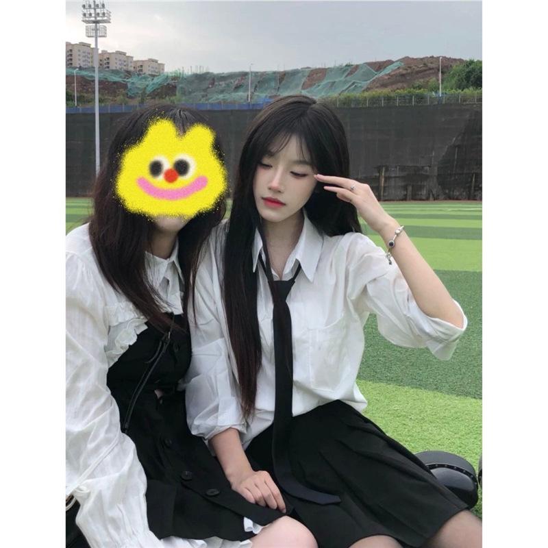

Autumn 2024 Women s White Long-Sleeve College-Style Loose-Fit Shirt with JK Tie S