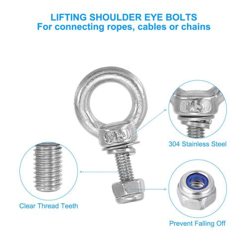 PATIKIL M3 Eye Bolts, 9mm Thread Length, 304 Stainless Steel, External Threads, Hex Nuts, Gaskets, and Flat Washers, for Hanging Chains and Wire Ropes