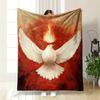 A White Dove with Spread Wings and a Flame Above, Set Against Red Rays. for All Seasons Blanket Lunch Break Throw Gift