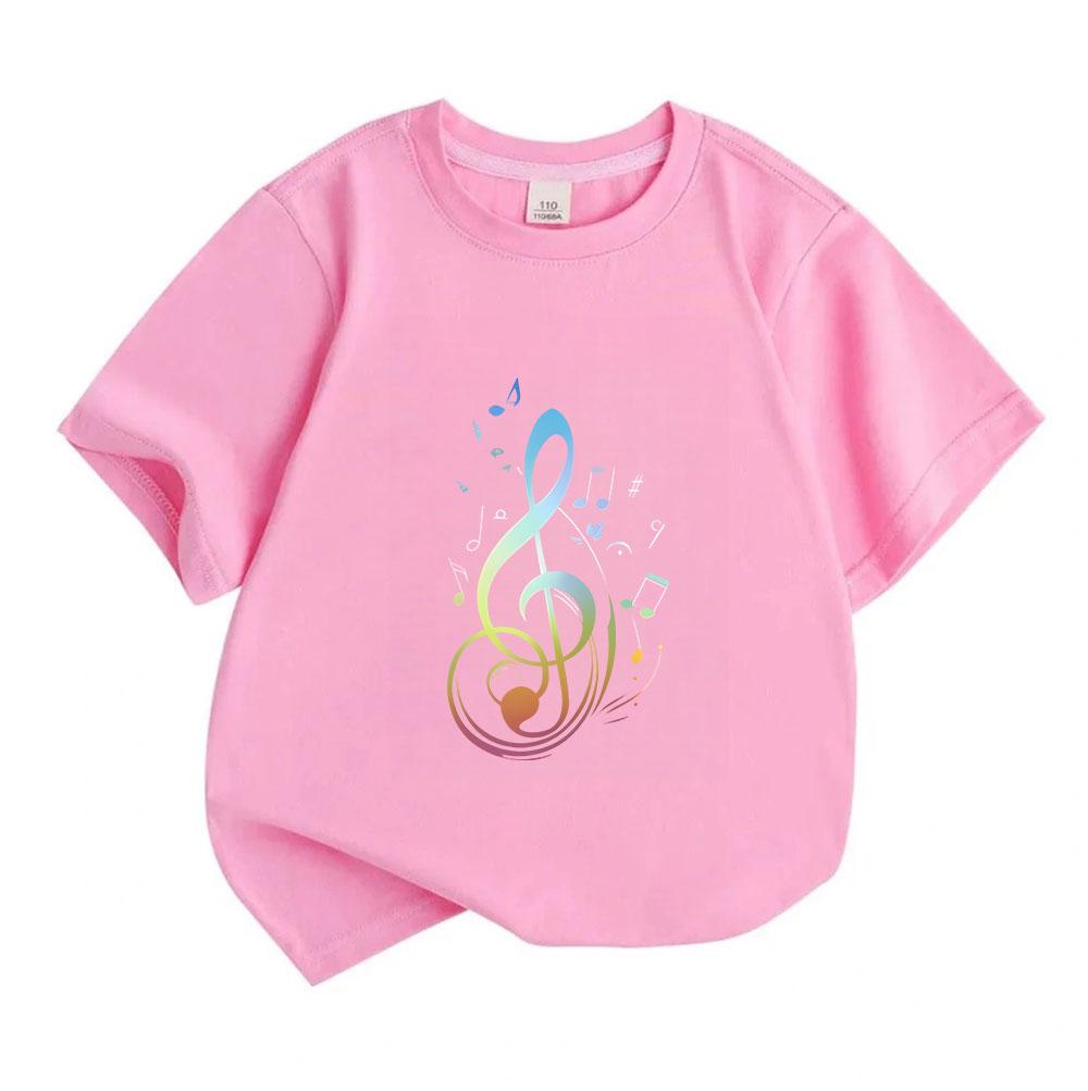 T-shirt a maniche corte con girocollo per bambini e ragazzi, 100% cotone, stampa colorata di chiave di violino e nota musicale, casual, morbida, traspirante, maglietta estiva per amanti della musica