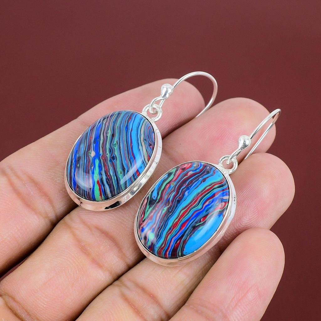 Rainbow Calsilica Earring Original Gemstone Jewelry 925 Sterling Silver Earring Handmade Earrings Gifts For Women Very Pretty Silver Jewelry