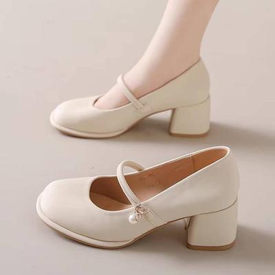 Mary Jane Women's Shoes 2025 New Spring and Autumn Fashion Versatile French Thick Heel Single Shoes Gentle with Skirt High Heels