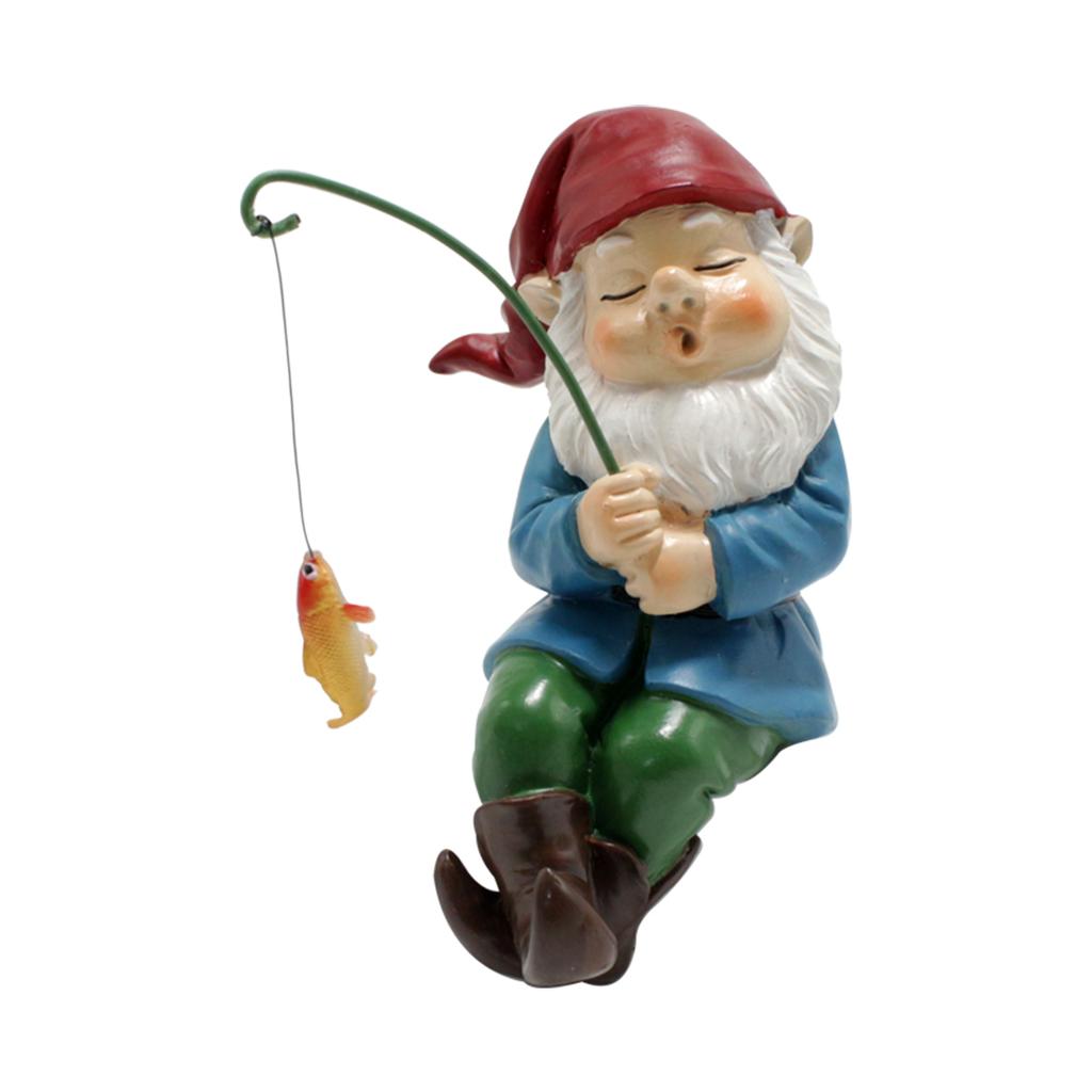 1 Sleeping Fishing Dwarf Resin Handicraft, Realistic Fish, Courtyard Garden Bonsai Statue, Water Feature Decorative Ornament, Ca