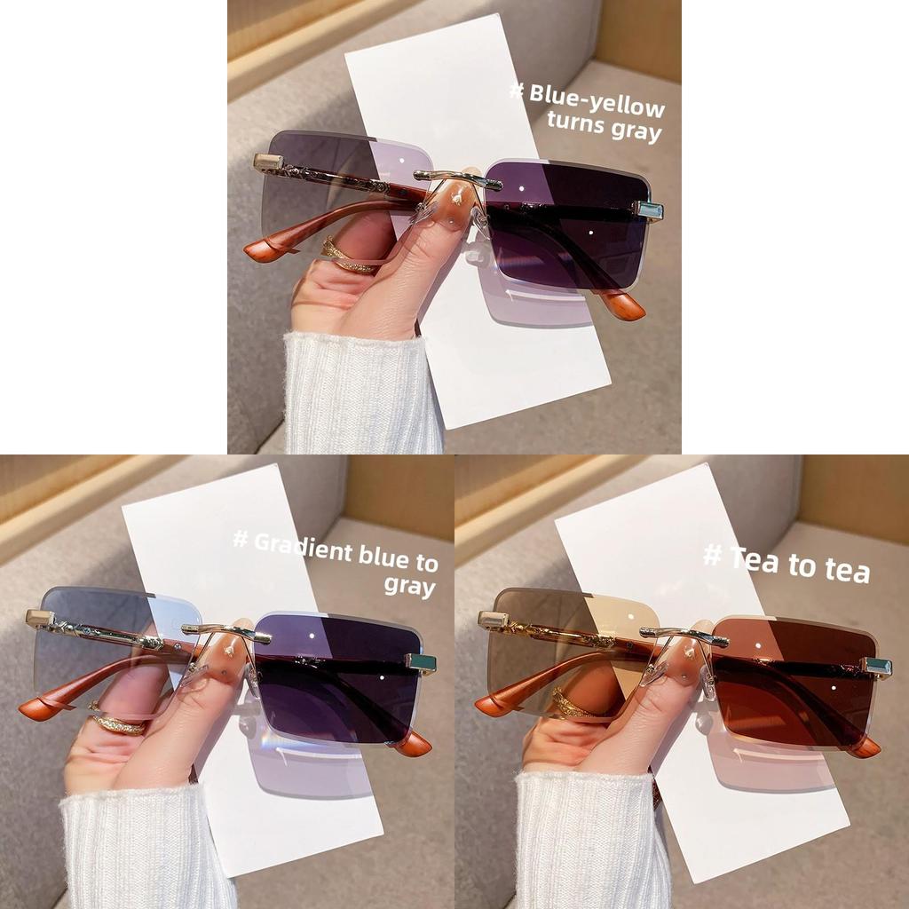 Trendy Frameless Gradient Grey Sun Glasses With Uv400 For Cycling And Parties