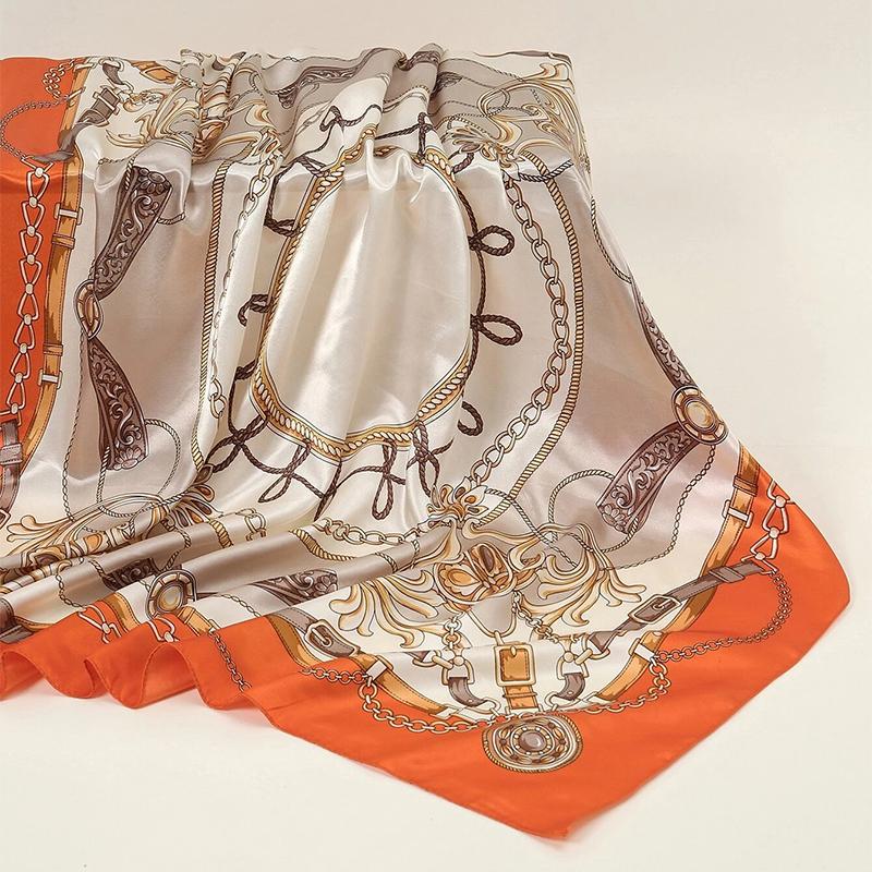 Silk Shawl Satin Square Scarf For Women Chain Neckerchief Female New Headband Hair Bands Print Foulard Hijab Wraps Bandana