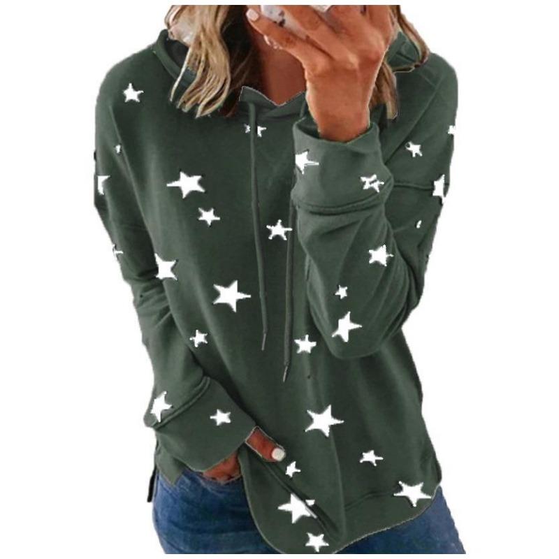 Women S Plus Size Loose Fit Star Print Hooded Sweatshirt