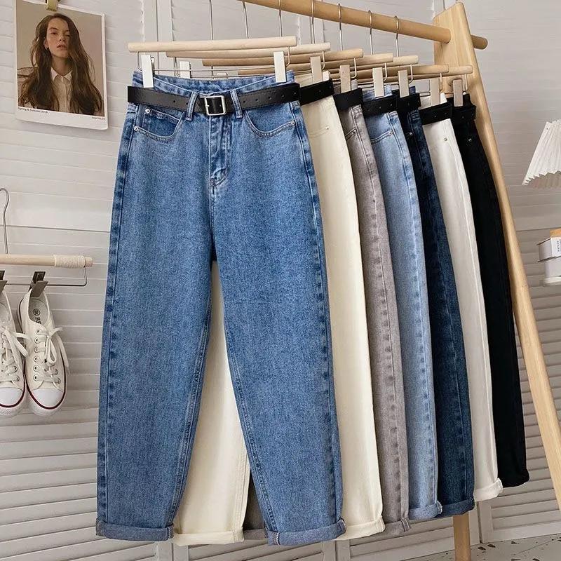 Wiosna Lato Damskie Retro Jeansy z Wysokim Stanem Luźne Jeansy Lekkie Dopasowane Marchewkowe Spodnie