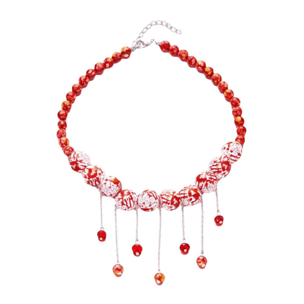 Black Rope Blood Beads Collarbone Chain Tassel Halloween Jewelry Halloween Necklace  Cosplay