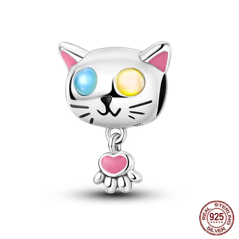 Real Copper Pink Rabbit Cat Dog Animal Charms Beads Fit Qikaola Original Bracelets Diy Birthday Jewelry Making