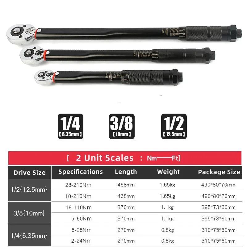5-60N.m Torque Wrench 3/8'' Square Drive Preset Bicycle Torques Key Two-way Ratchet Car Bike Automotive Hand Tools