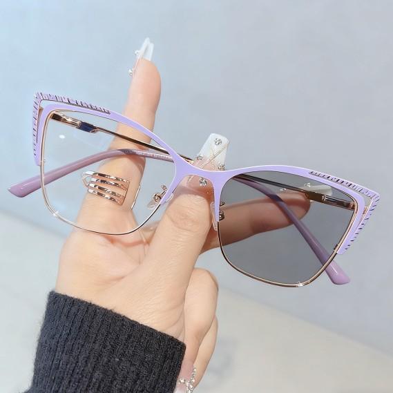 Blue Light Blocking Cat-Eye Glasses Frame for Women, European and American Cat-Eye Eyeglass Frame, Stainless Steel Myopia Glasses Butterfly Frame
