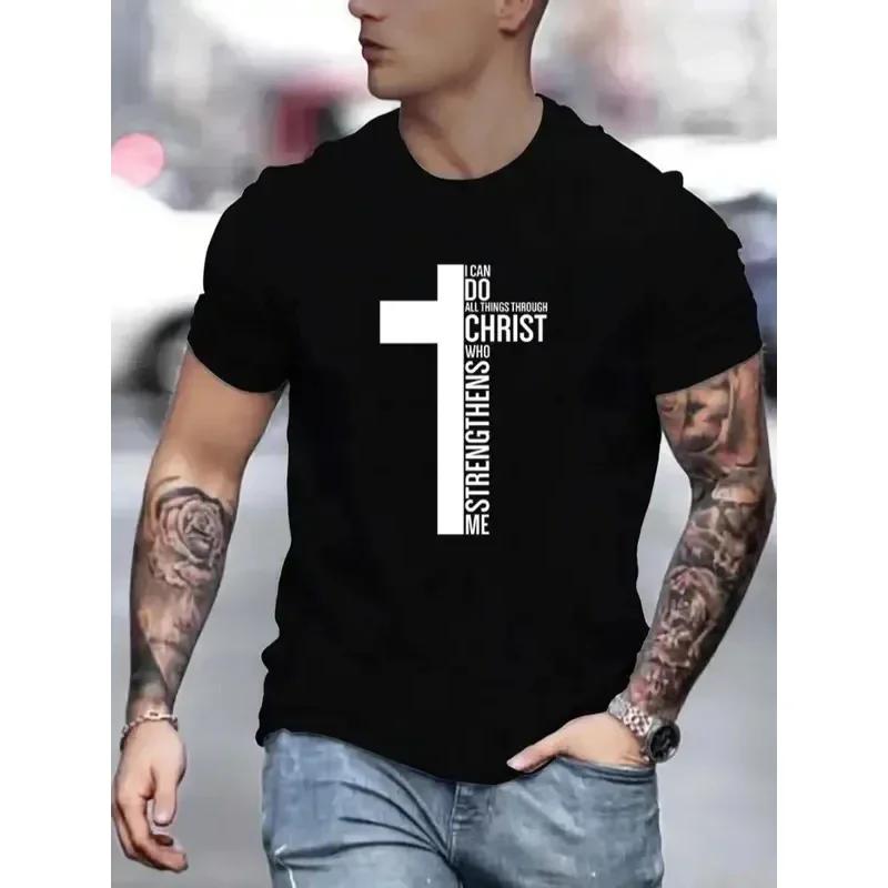 

Summer Men s Short Sleeved T-shirt with Cross Letter Print Round Neck Fashionable Casual Hip-hop T-shirt Men s Top XXXXXL сірий колір