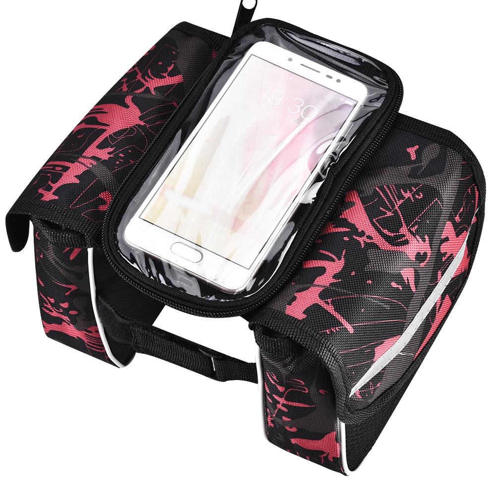 Bike Front Tube Bag Waterproof Touchable Cellphone Pouch Bicycle Accessory (Red)