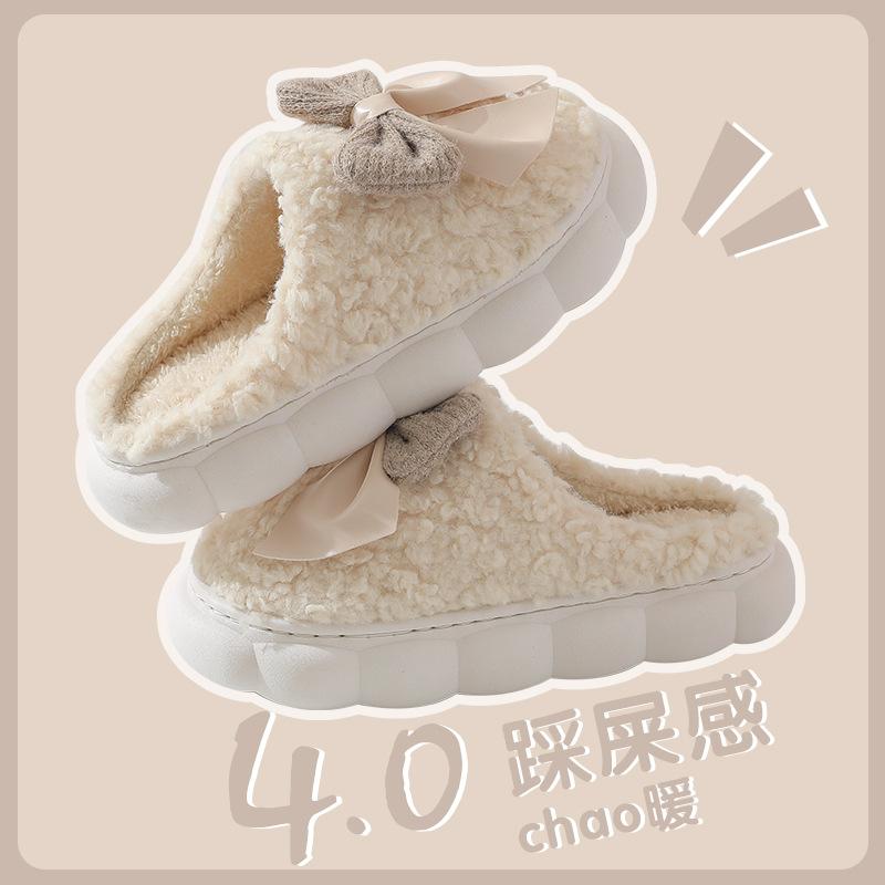 

Новые хлопковые тапочки с бантом, женские осенне-зимние, для дома, нескользящие, теплые, толстые, домашние плюшевые тапочки 36-37