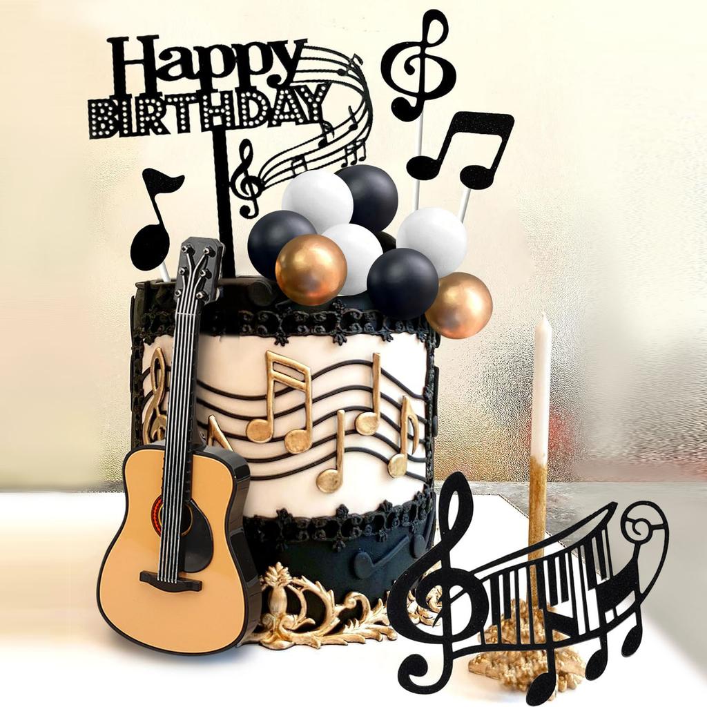 Rock Music Cake Topper Guitar Cake Toppers Music Notes Balls Cake Decorations for Musician Birthday Party Rock Theme Party