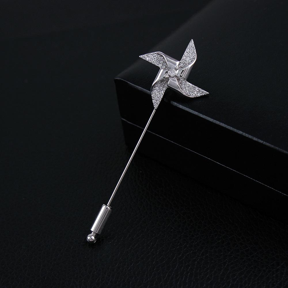 Elegant Men s Pinwheel Brooch with Micro-Set Zirconia - A High-End Unisex Accessory