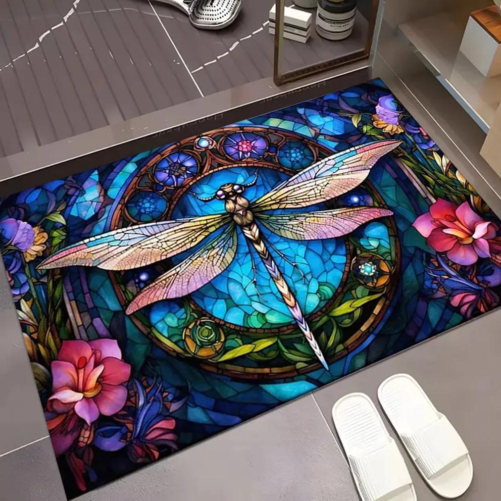 Retro Kunst Bunter Libellen Teppich Visuelles 3D Blumenmuster Eingang Eingangs Fußmatte Wohnzimmer Schlafzimmer Küche Dekoration