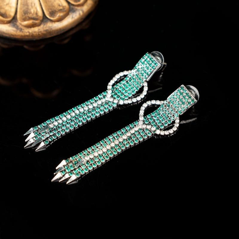 Retro Rhinestone Long Fringed Stud Earrings Fashion Style Queen Trend Earrings Light Luxury Design Fashion Earrings