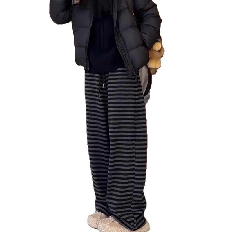 Women's High Waist Striped Wide-Leg Pants - Spring/Autumn Slimming Casual Mop Pants, Available In Small To Plus Sizes.