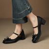 Fashion Butterfly-knot Elegant Shallow Mouth Women Pumps 2025 Mary Jane Fashion Square Toe Metal Buckle Thick Heel Dress Ladies Footwear