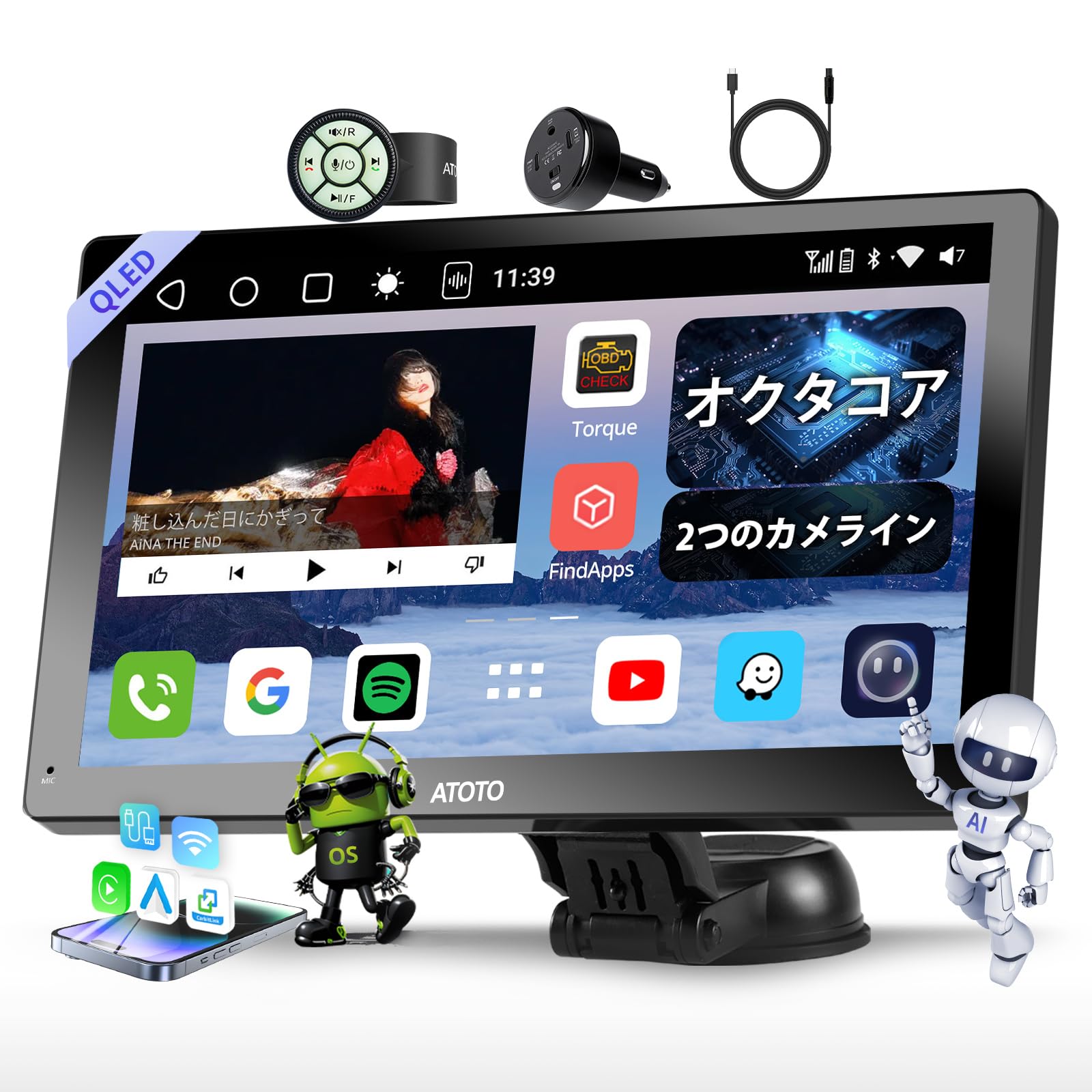 

MYATOTO Портативный автомобильный беспроводной совместимый дисплей Портативная навигация 9 4G SIM Android Дисплей Зеркало Автомобильная аудиосистема Разъем питания Android Навигация