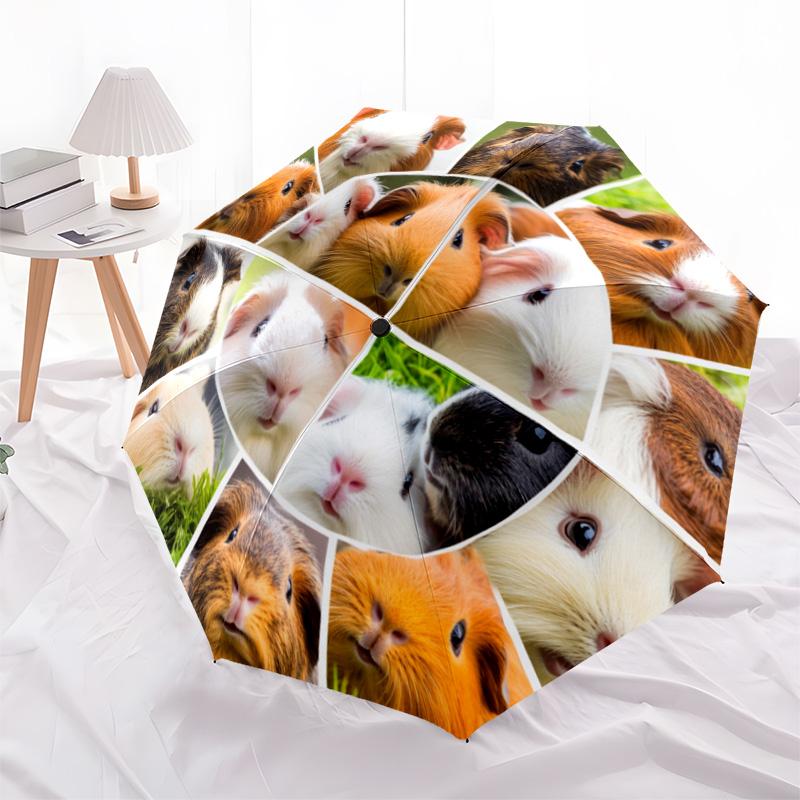 1 Stück Automatischer Faltregenschirm - Meerschweinchen-Muster, Tragbares & Faltbares Design mit 8 Speichen, Weihnachts-Geburtstagsgeschenke