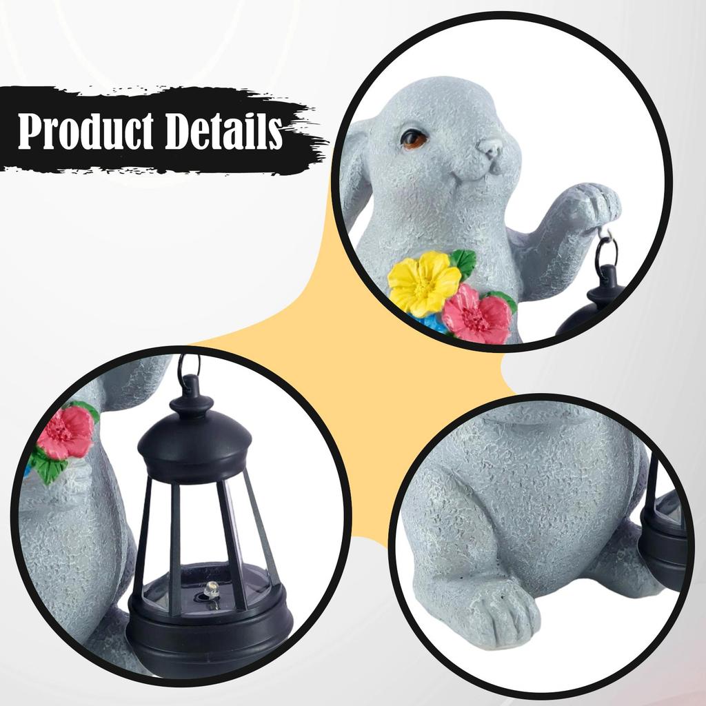 Outdoor Bunny Figurine Resin Rabbit Statue Solar Powered Garden Decoration for Easter Spring Festival Front Door Lawn