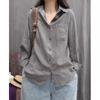 women's Vintage Washed Cotton Linen Loose Long Sleeve Shirt Casual Pocket Blouse Daily Wear Top
