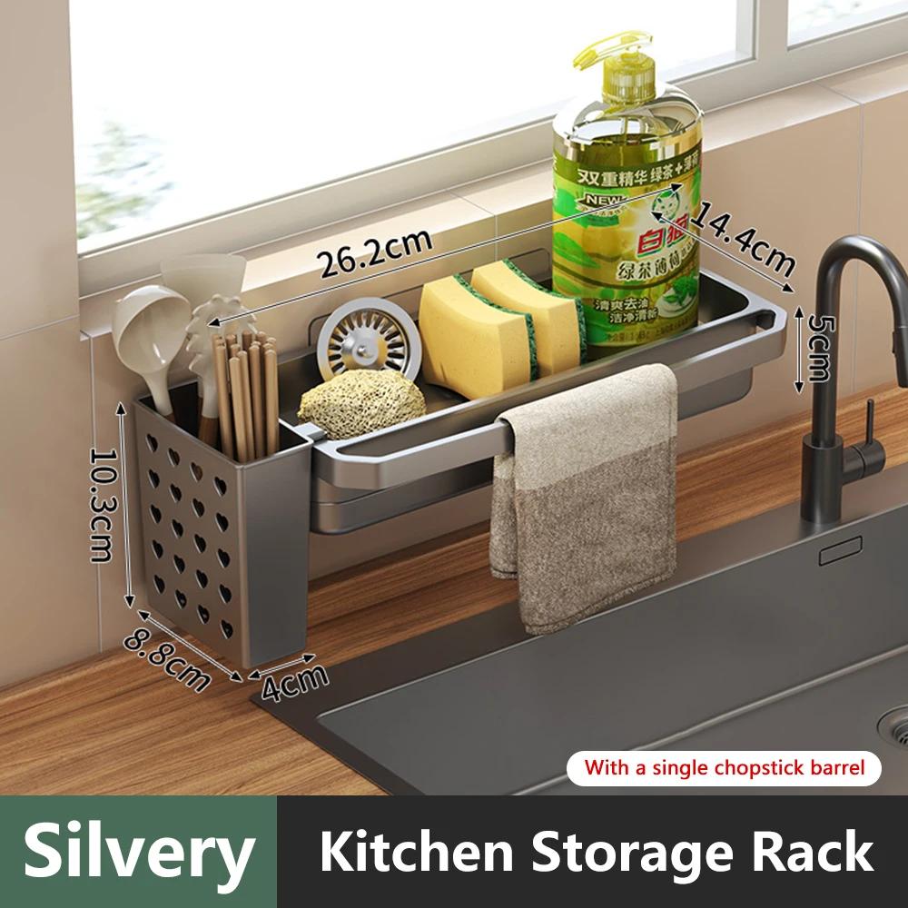 Kitchen Sink Organizer Drain Rack Self-draining Shelf Sponge Holder Dishcloth Faucet Storage Soap Drainer Kitchen Accessories