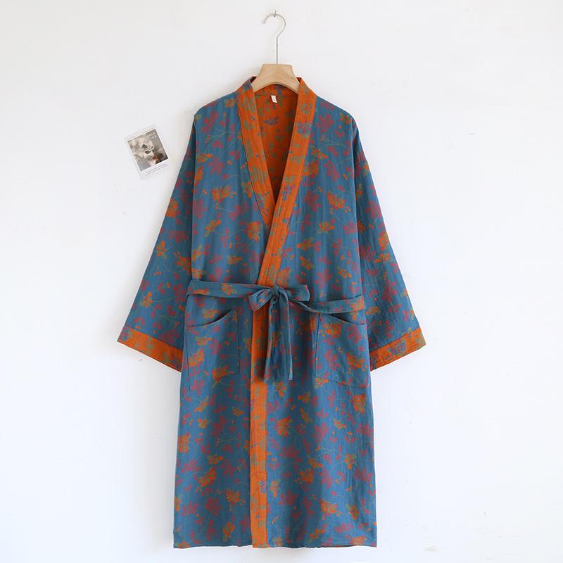 Dámská retro žakárová bavlněná yukata: Lehká jarní/podzimní noční košilka a pyžamo ve stylu kimona.