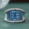 Exquisite Inlaid White Blue CZ Women's Ring Aesthetic CopperColor Geometry Daily Wear Party Jewelry Anniversary Gift